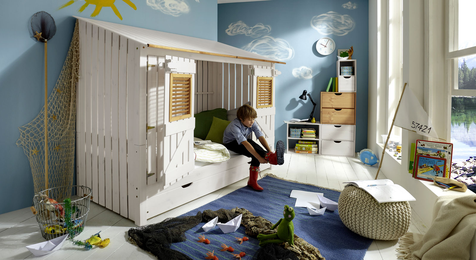 Stabiles Hüttenbett Strandhaus für Kinder