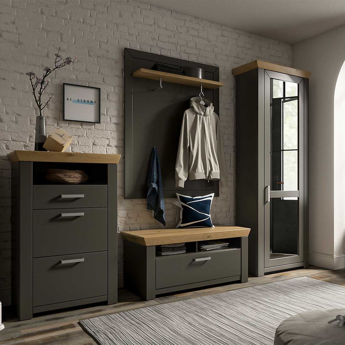 set one York Garderobenpaneel 100x26,6x130cm Grau/Artisan Eiche