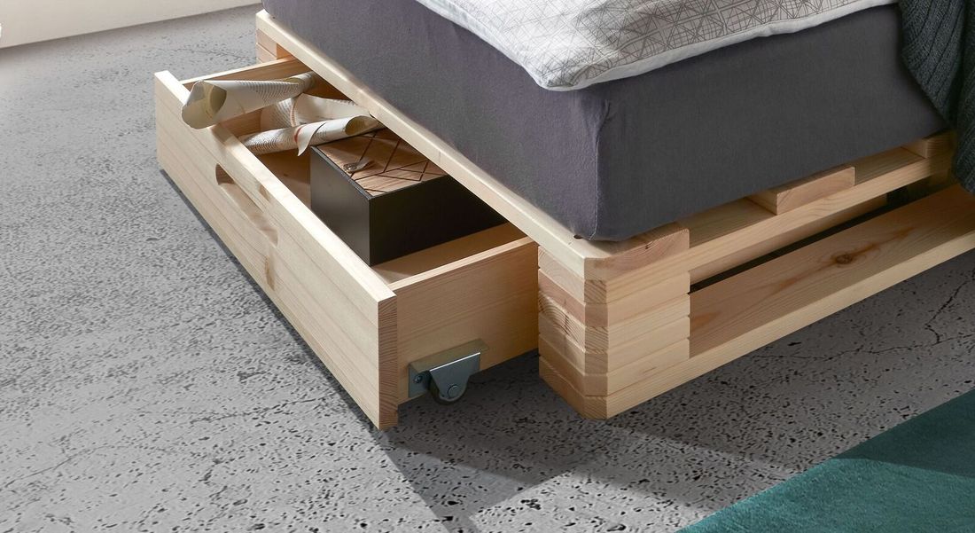 Palettenbett Ganta Kiefer Massivholz mit Schubkasten