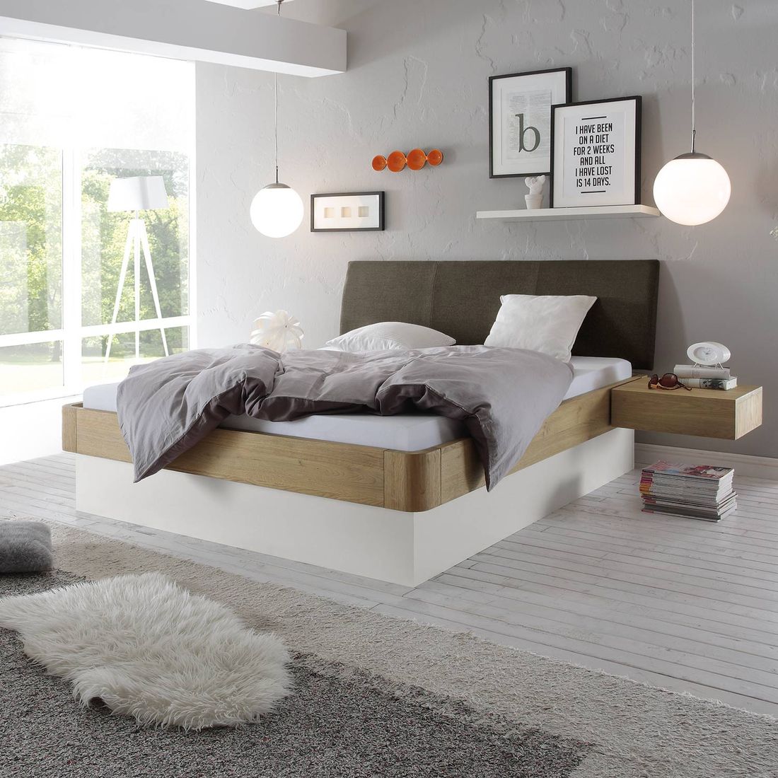 Bett Majuro Komfort Eiche Massivholz mit Bettkasten