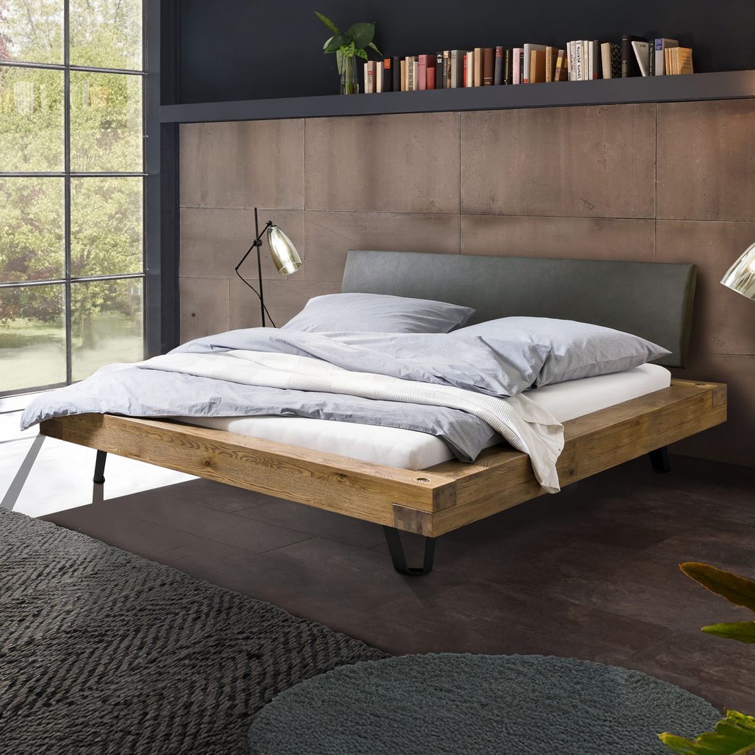 Balkenbett Anes Wildeiche Vintage Massivholz