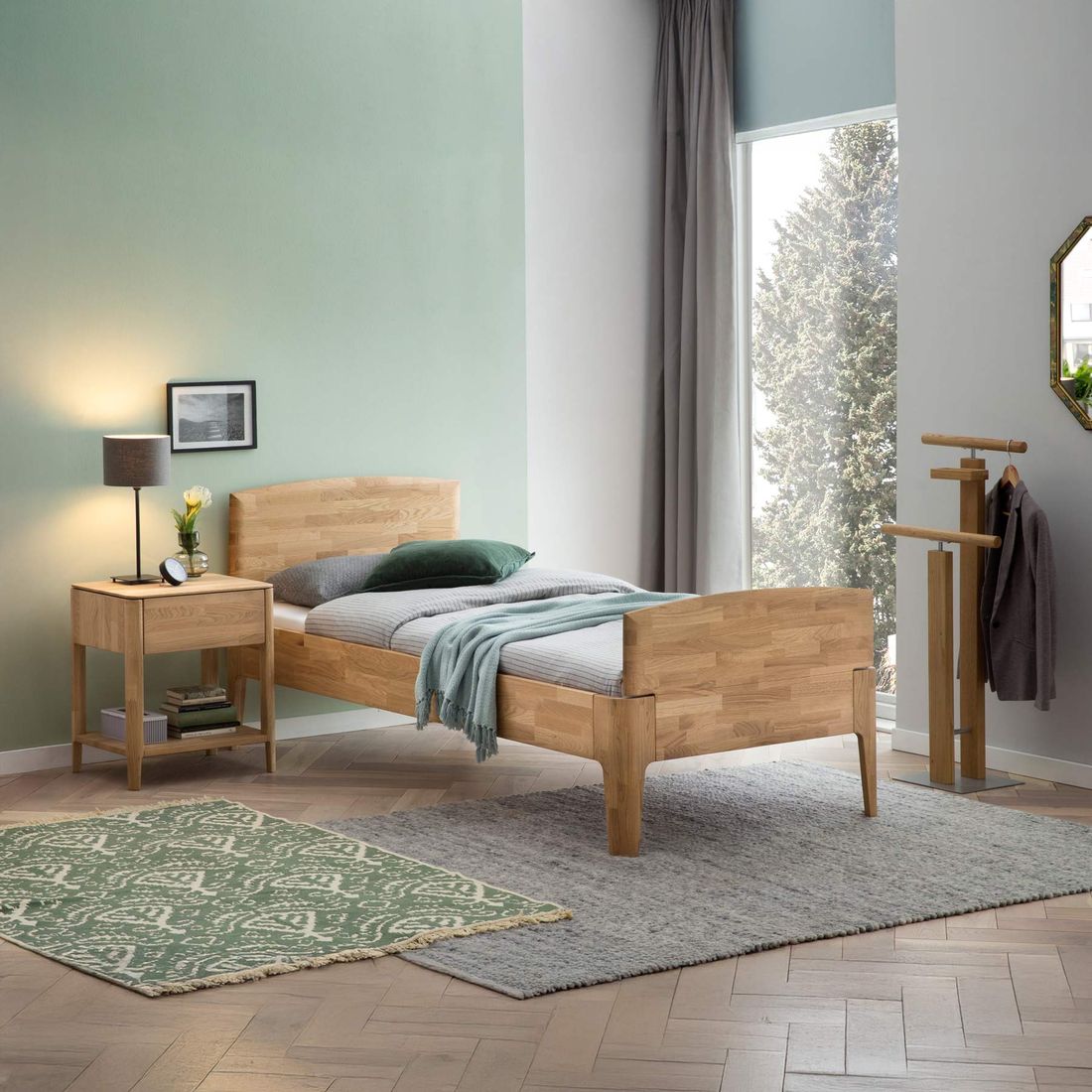 Einzelbett Stanis Komfort Eiche Massivholz