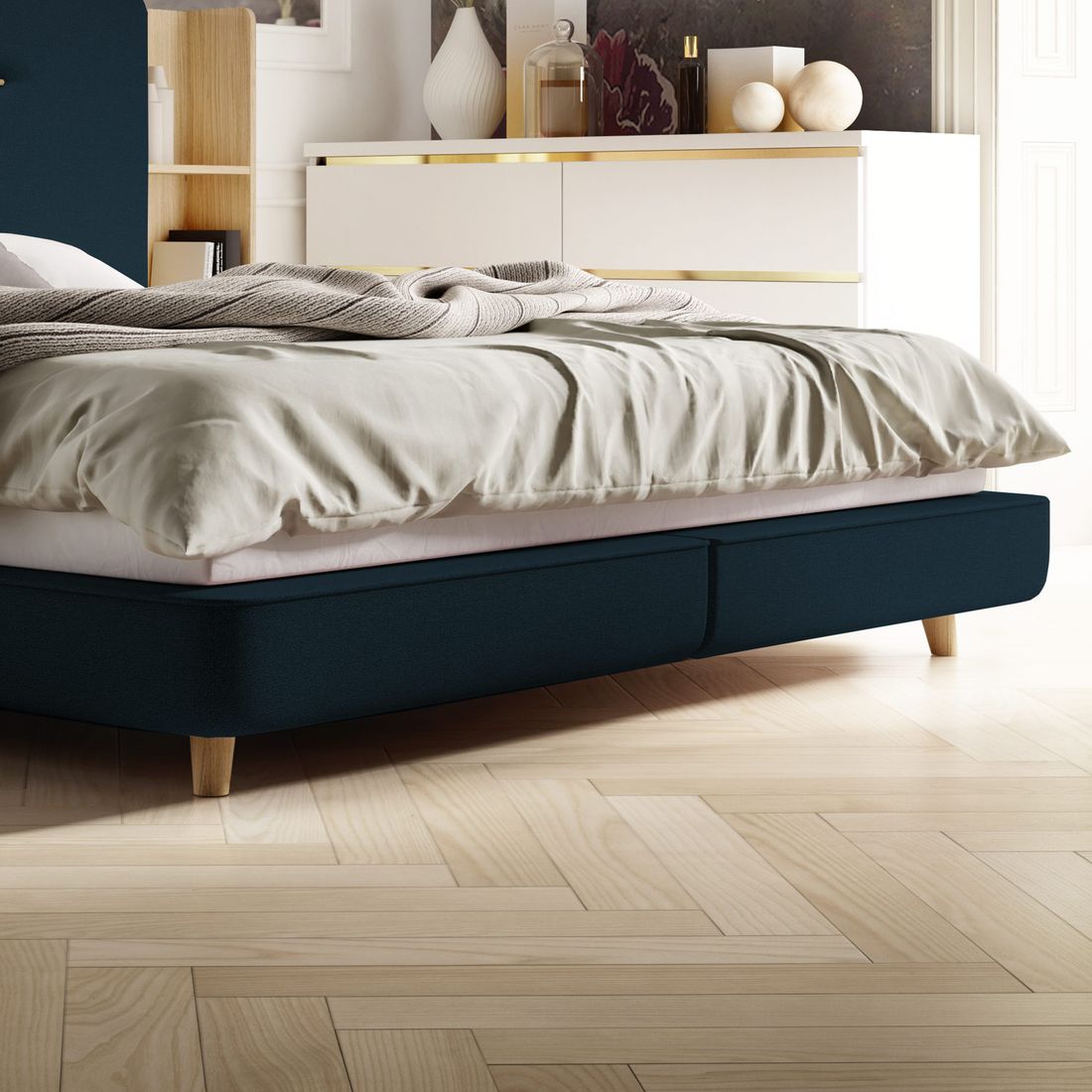 SCHLARAFFIA Bett Buddy Holly Webstoff mit Boxspring-Unterfederung