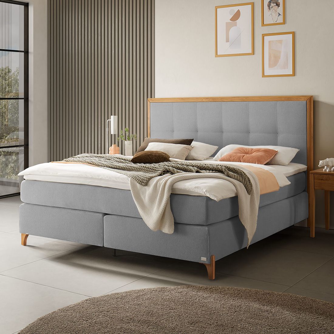 Boxspringbett Knossos Velours-Strukturstoff
