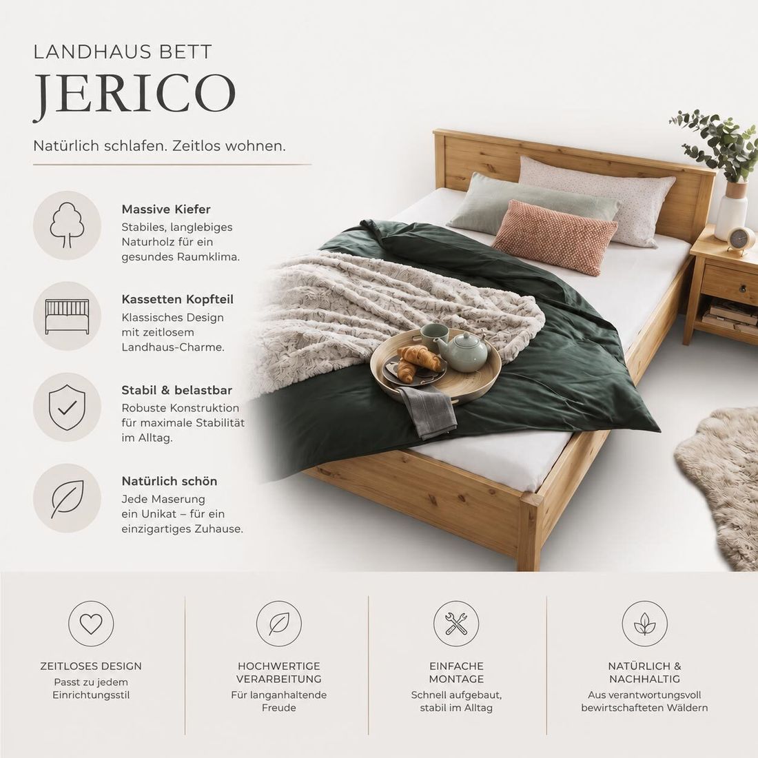 HOMELIV. Bett Jerico Komfort Kiefer Massivholz