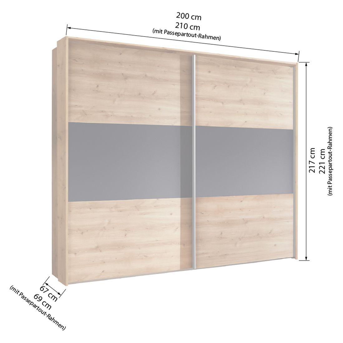 Schwebetüren-Kleiderschrank Marizo Eiche Dekor H 217cm