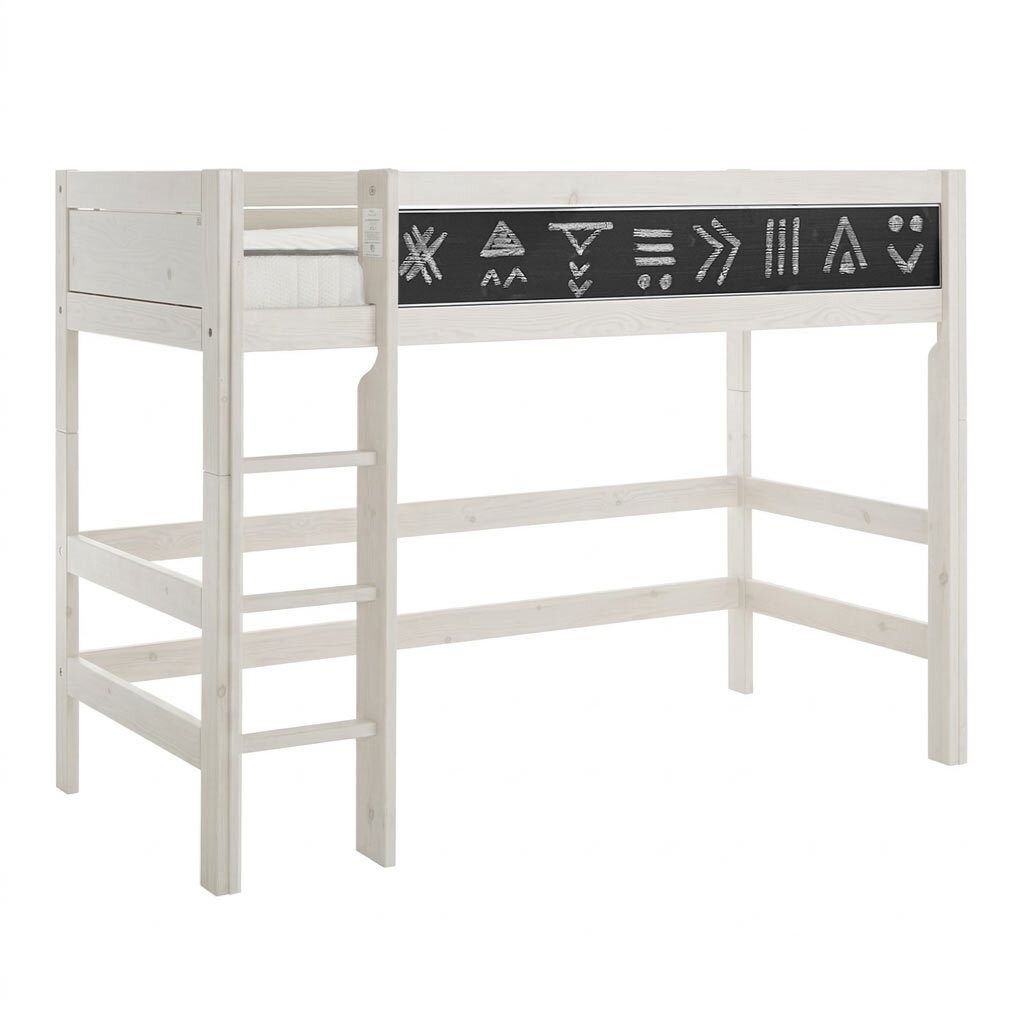 LIFETIME Midi-Hochbett Kreidetafel Kiefer Massivholz mit Lattenrost