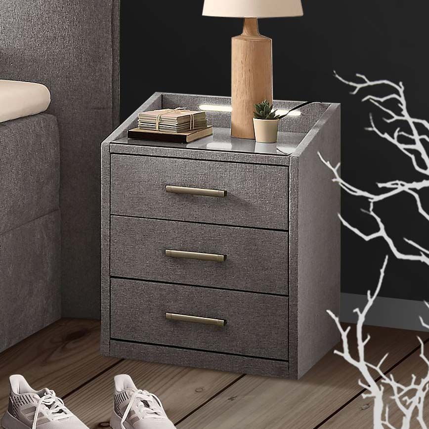 Polsternachttisch Darcy Webstoff H 61cm mit LED-Beleuchtung und USB-Anschluss