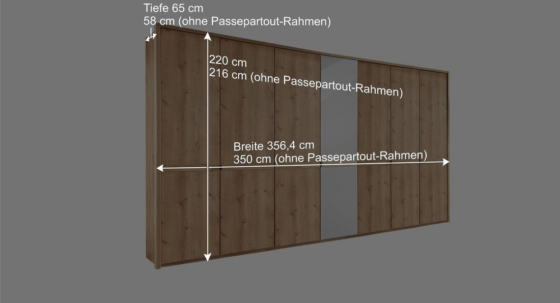 Drehtüren-Kleiderschrank Lothas Eiche Dekor mit Spiegel