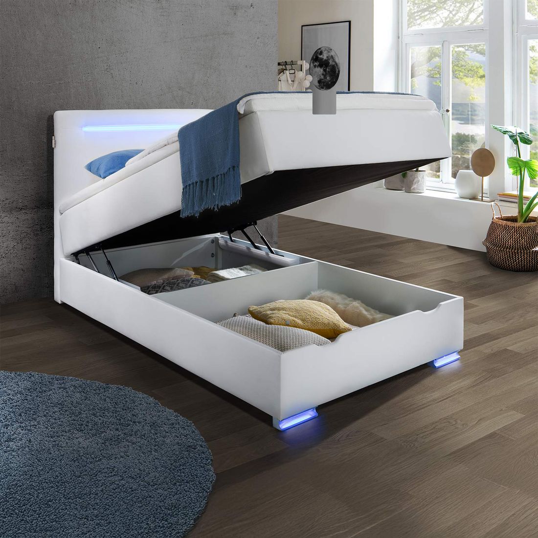 Boxspringbett Iniko Kunstleder mit Beleuchtung und Bettkasten
