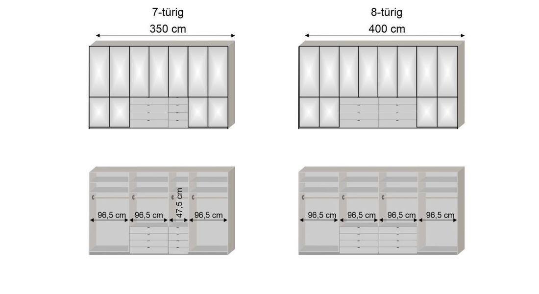 Drehtüren-Kleiderschrank Loyd mit Glasfront und Schubladen