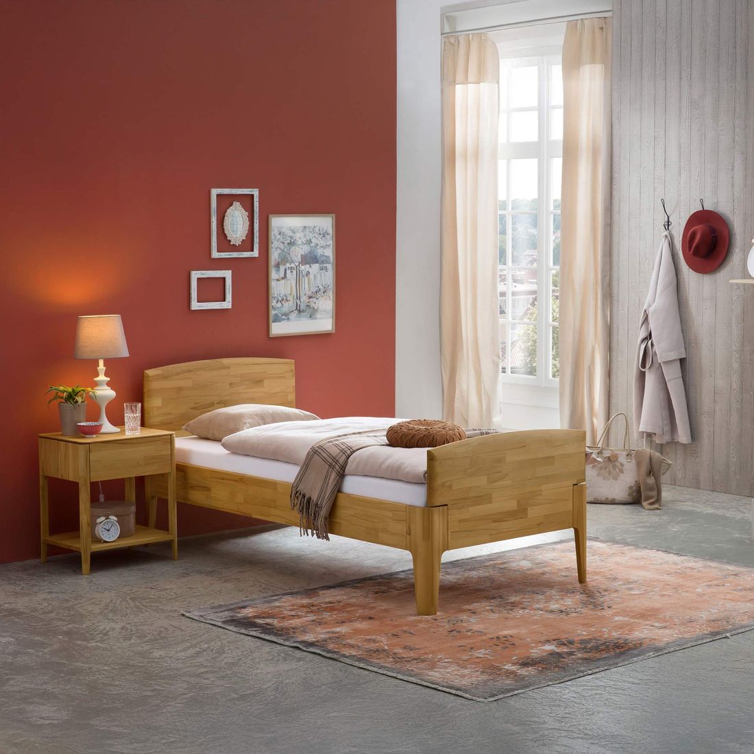 Einzelbett Brunon Komfort Kernbuche Massivholz