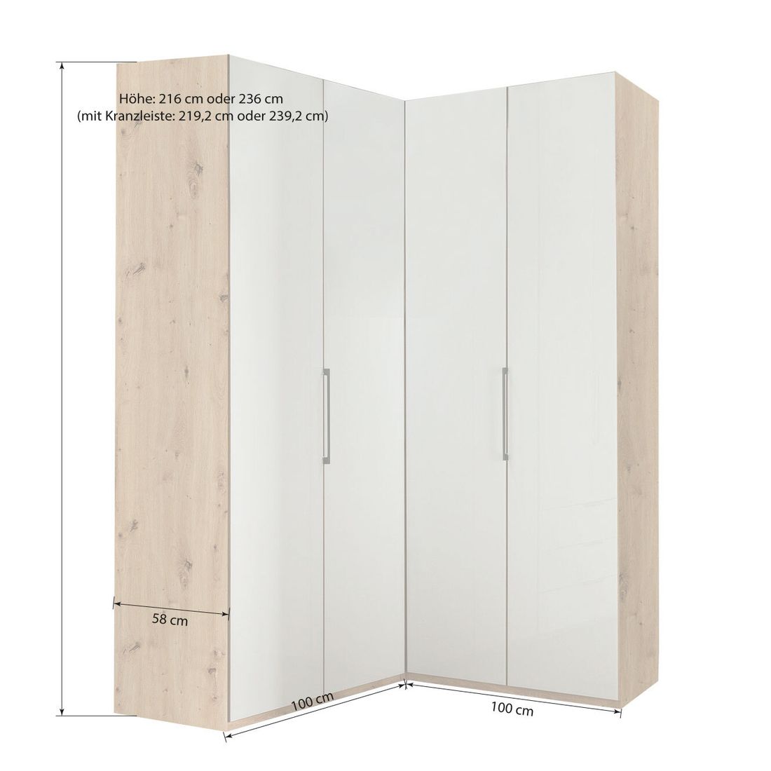 Eck-Kleiderschrank Estiva Eiche Dekor mit Glasfront