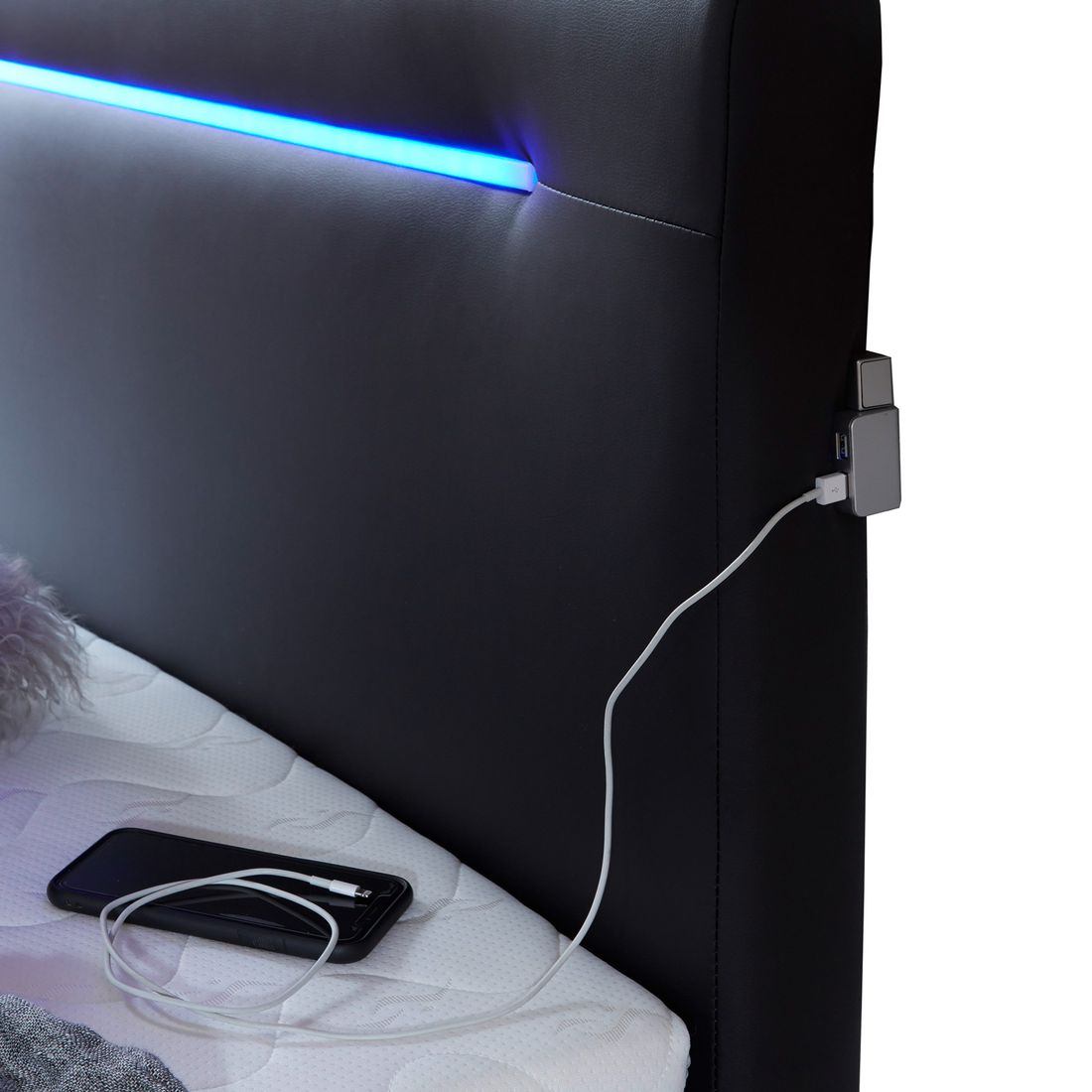 Boxspringbett Xaya Kunstleder mit Beleuchtung und Bettkasten