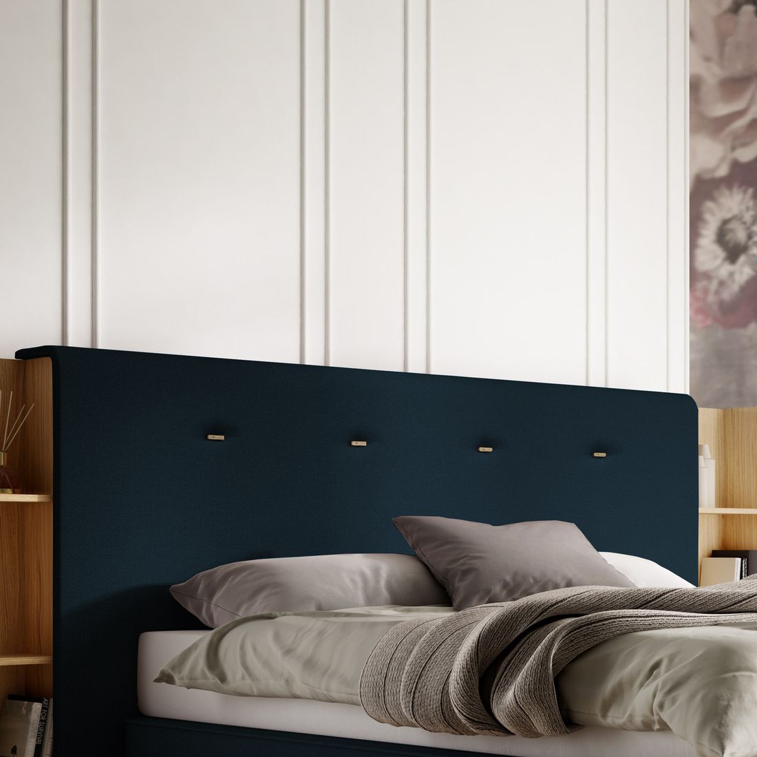 SCHLARAFFIA Bett Buddy Holly Webstoff mit Boxspring-Unterfederung