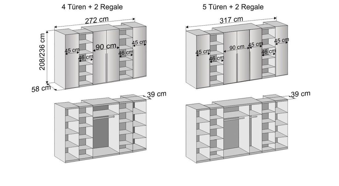 Drehtüren-Kleiderschrank Morolo Eiche Dekor mit Regal