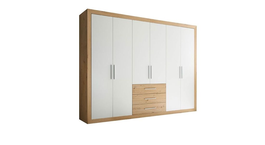Drehtüren-Kleiderschrank Ermua Eiche Dekor mit Schubladen