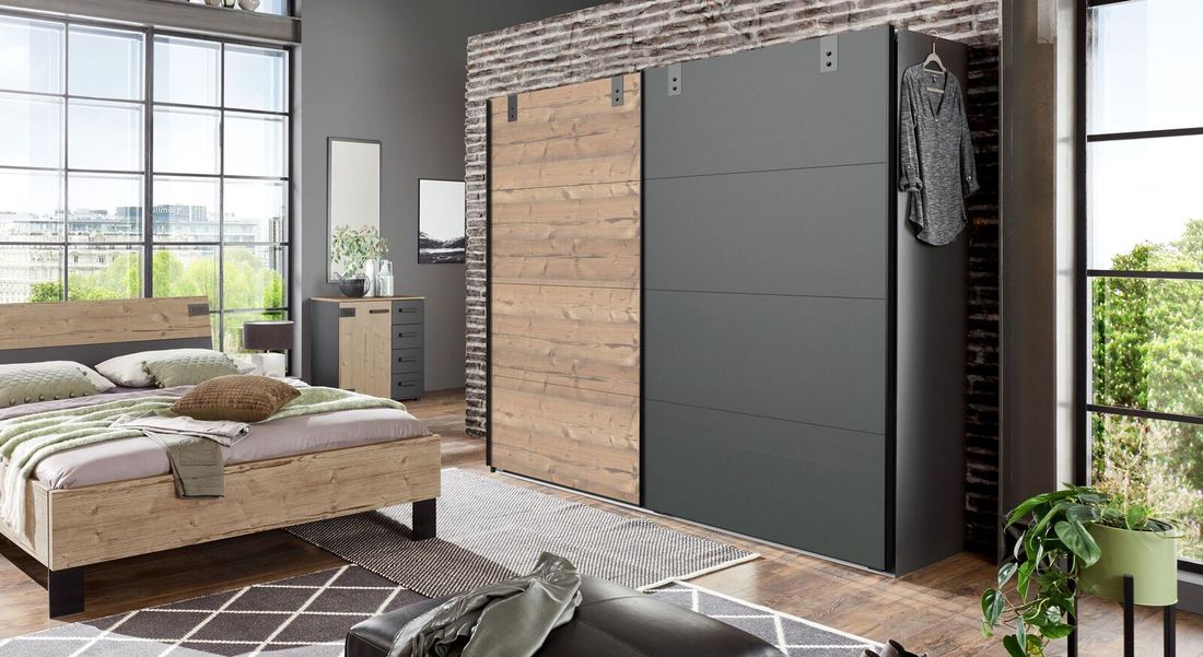 Schwebetüren-Kleiderschrank Midori Tanne Dekor