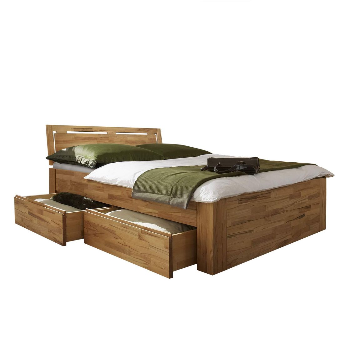 Doppelbett Andalucia Komfort Kernbuche Massivholz mit Schubkasten