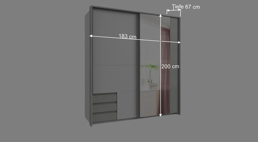 Schwebetüren-Kleiderschrank Kaori mit Schubladen