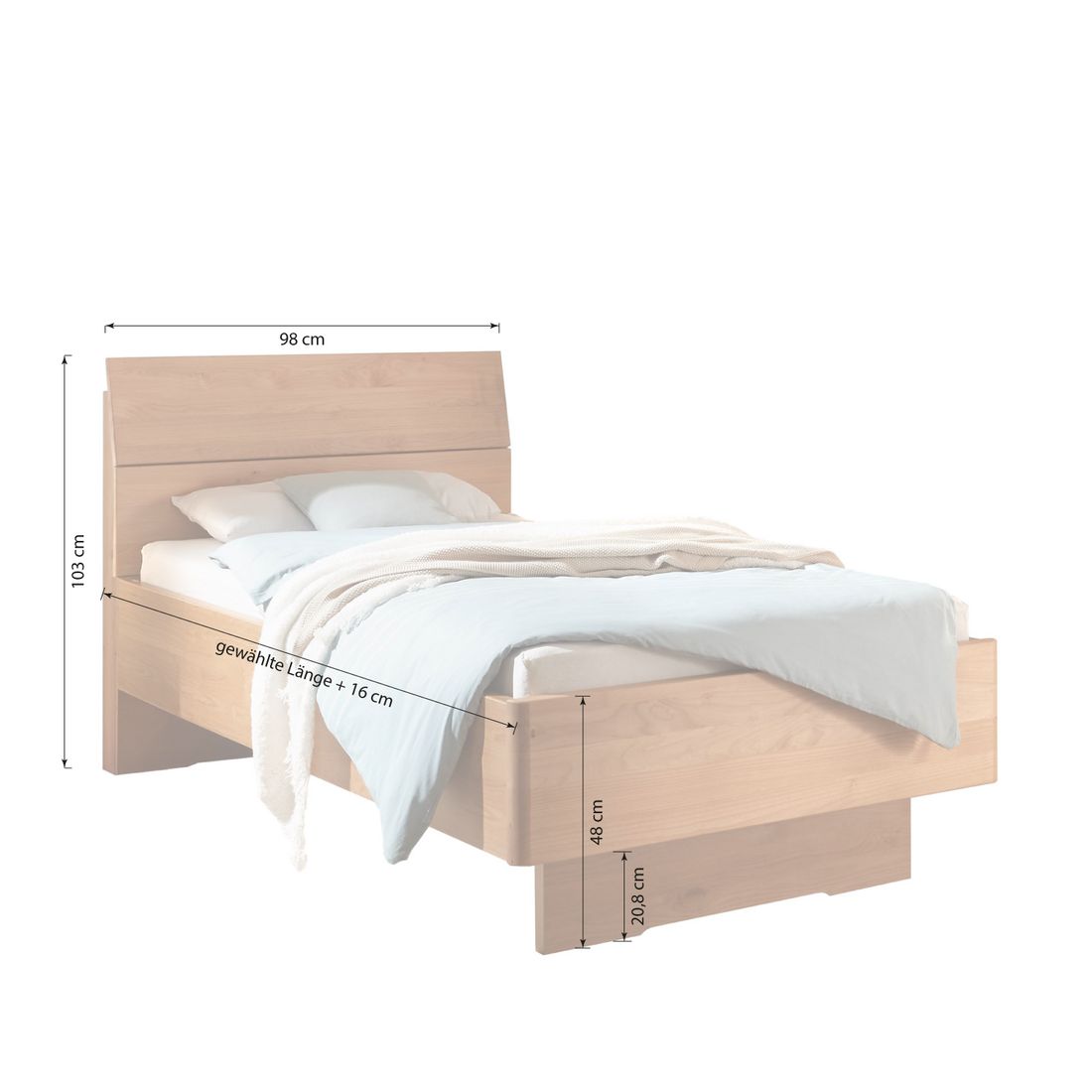 Einzelbett Nuria Komfort Erle Dekor