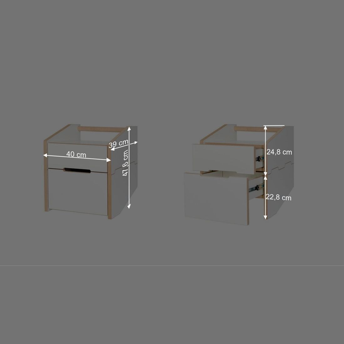 Tojo Nachttisch Cargo Buche Dekor H 47,6cm rollbar