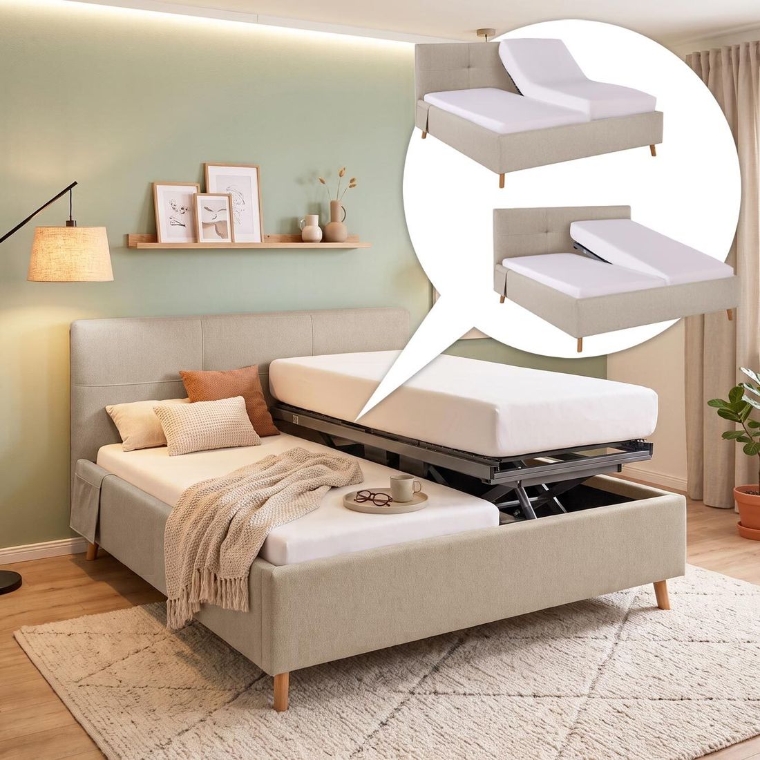 Polsterbett Henriette Komfort Webstoff mit Pflegebett-Funktion und Lattenrost