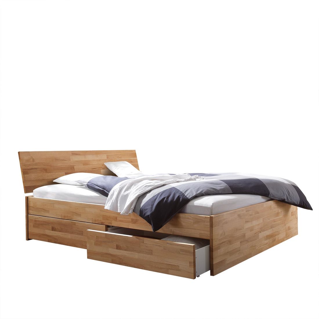 Doppelbett Manchester Komfort Kernbuche Massivholz mit Schubkasten