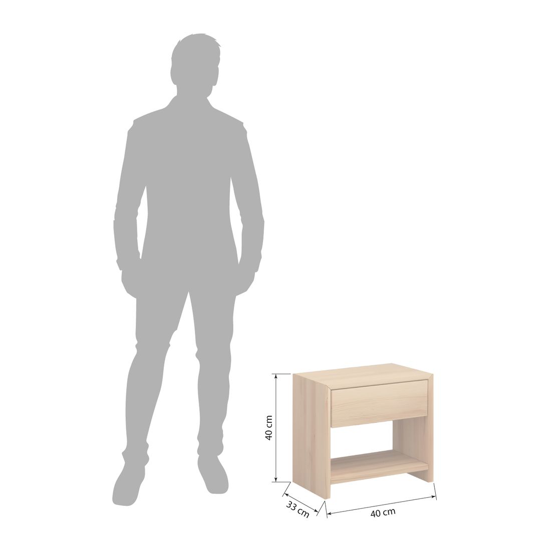 Nachttisch Liora Kernbuche Massivholz H 40 cm
