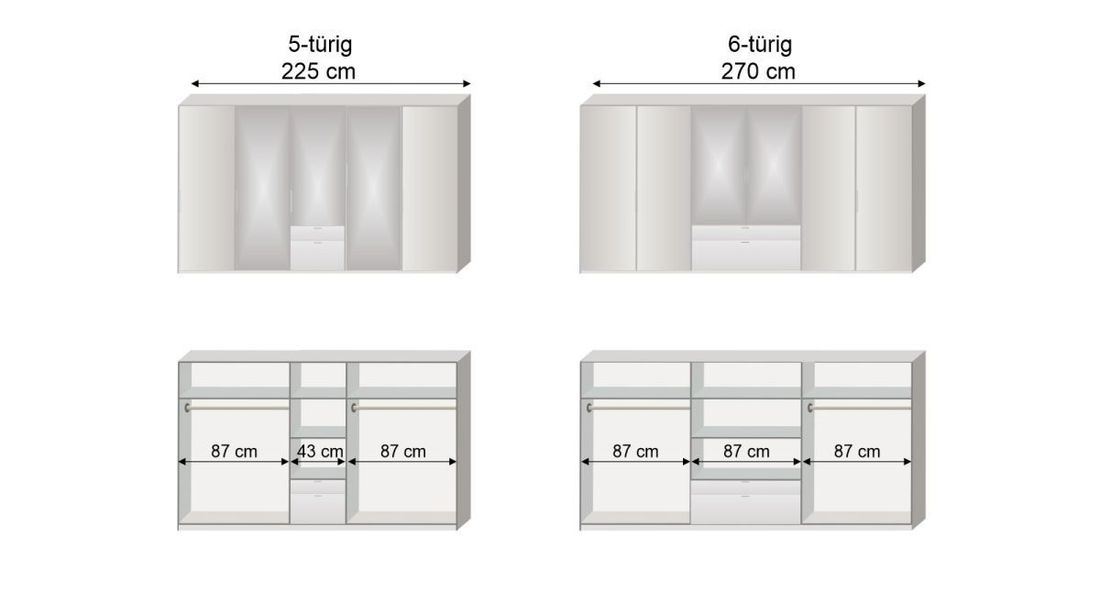 Drehtüren-Kleiderschrank Ceprano mit Schubladen