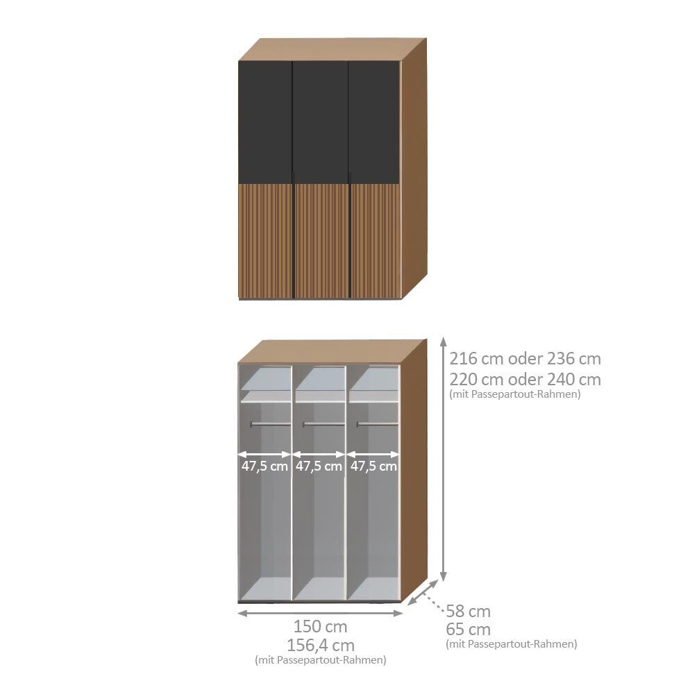 Drehtüren-Kleiderschrank Zenya Eiche teilmassiv