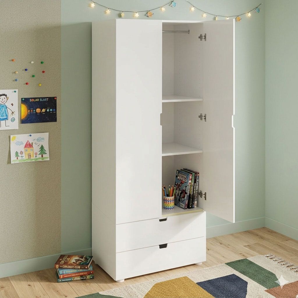 Drehtüren-Kleiderschrank Kids Town Buche teilmassiv mit Schubladen 70x175cm