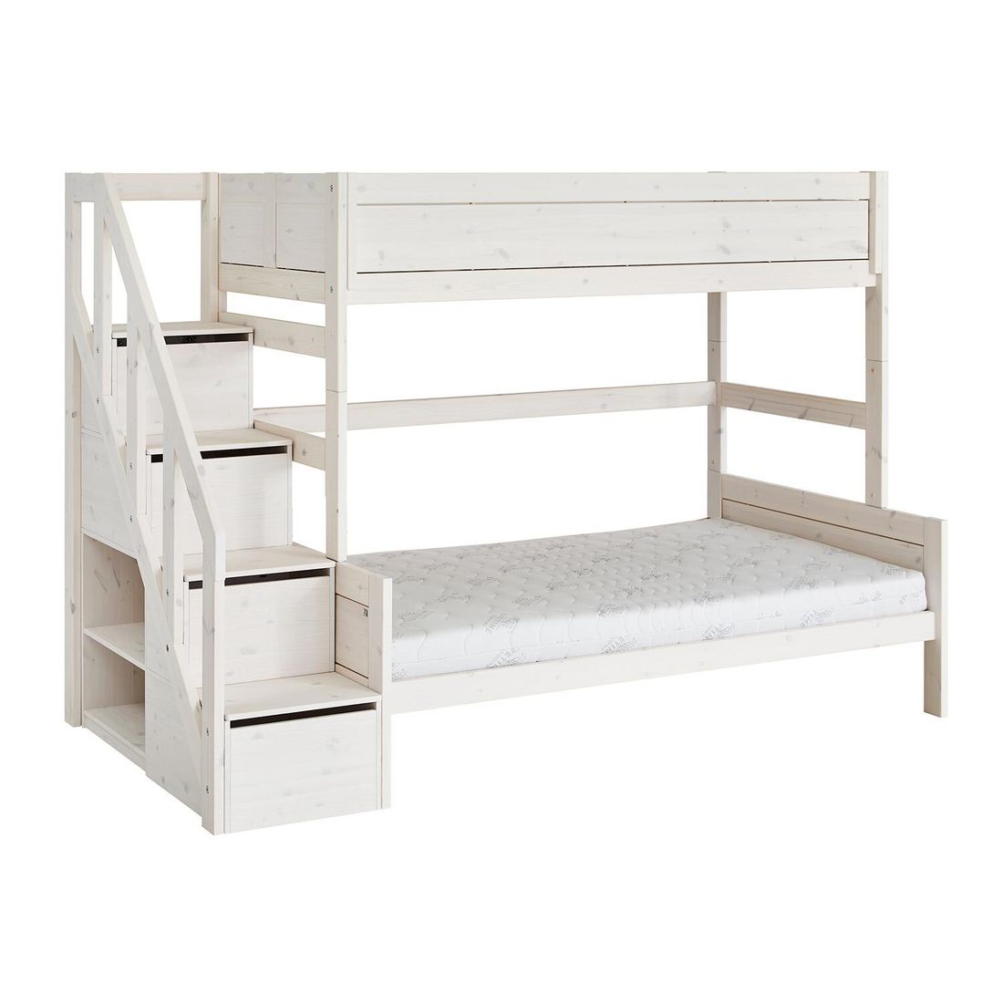 LIFETIME Familienbett Original Kiefer Massivholz mit Lattenrost und Treppenmodul