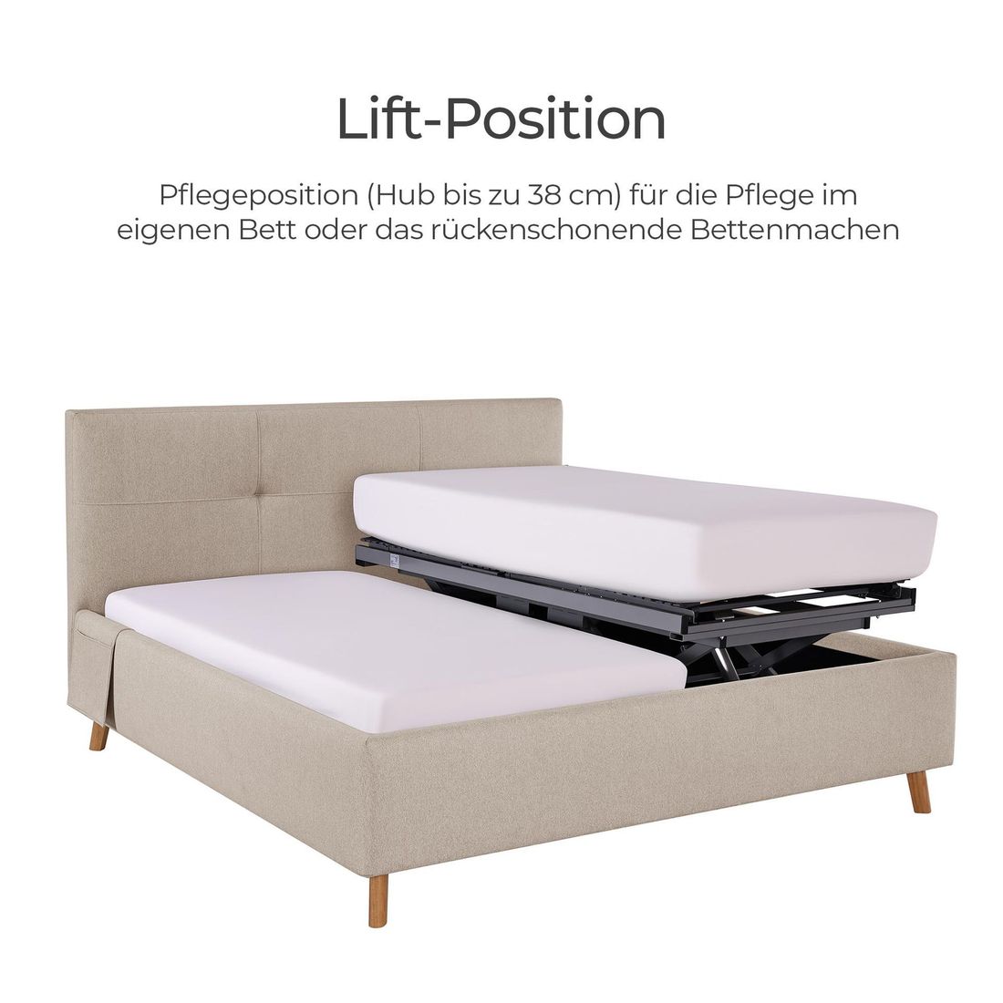 Polsterbett Henriette Komfort Webstoff mit Pflegebett-Funktion und Lattenrost