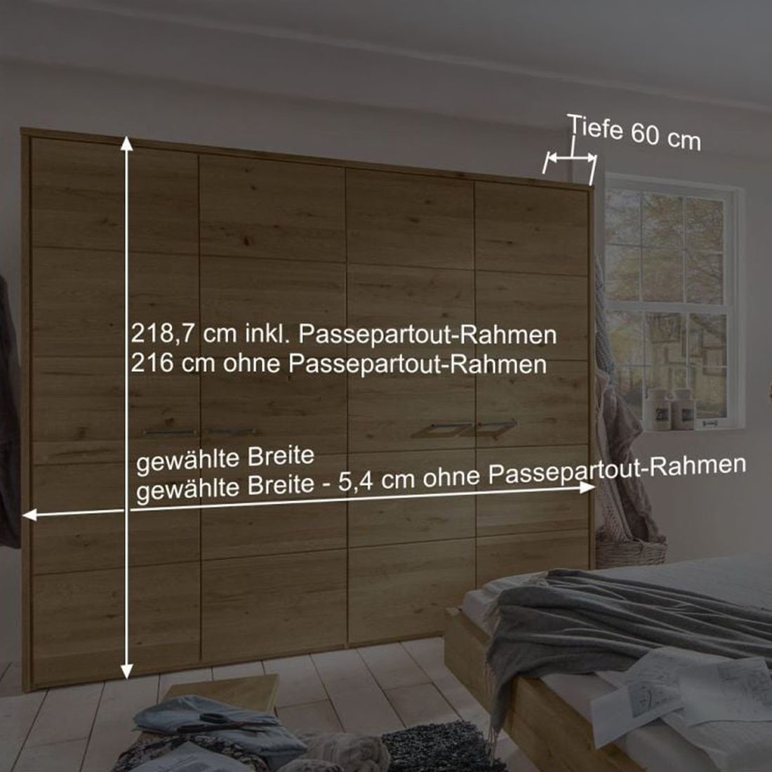 Drehtüren-Kleiderschrank Kärnten Wildeiche Massivholz H 218,7cm