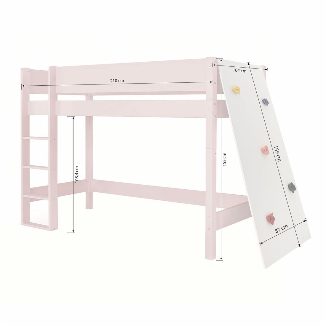 Midi-Hochbett Kids Town Color Buche teilmassiv mit Lattenrost und Kletterwand