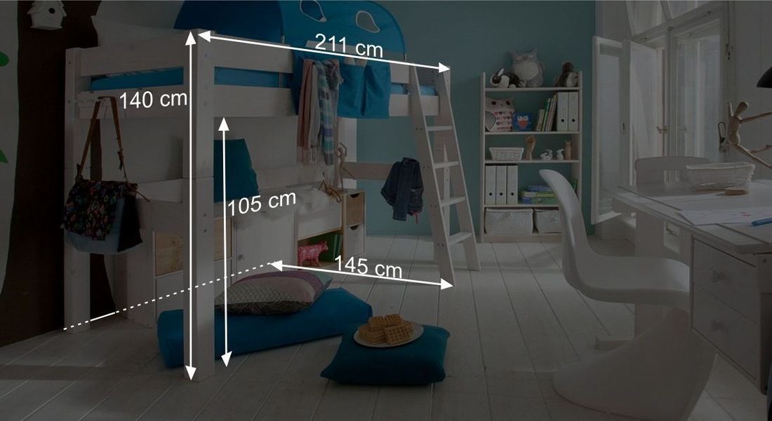 Midi-Hochbett Kids Dreams Kiefer Massivholz mit Lattenrost