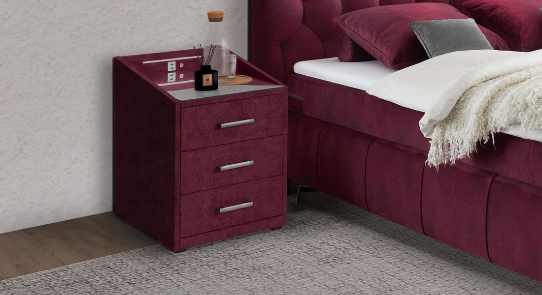 Polsternachttisch Bethany Microvelours H 61cm mit LED-Beleuchtung und USB-Anschluss