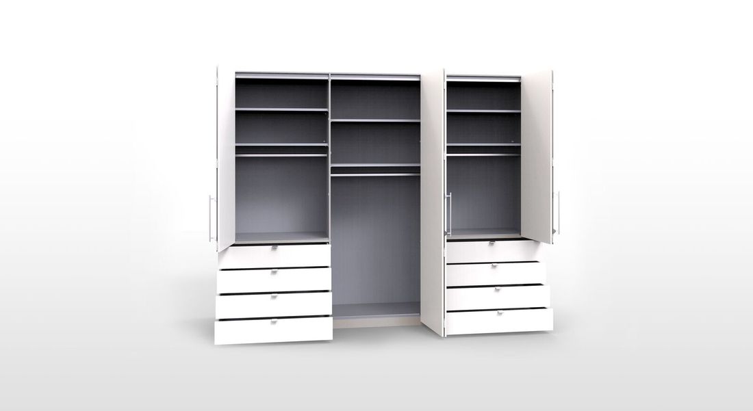 Drehtüren-Kleiderschrank Selca mit Glasfront und Schubladen