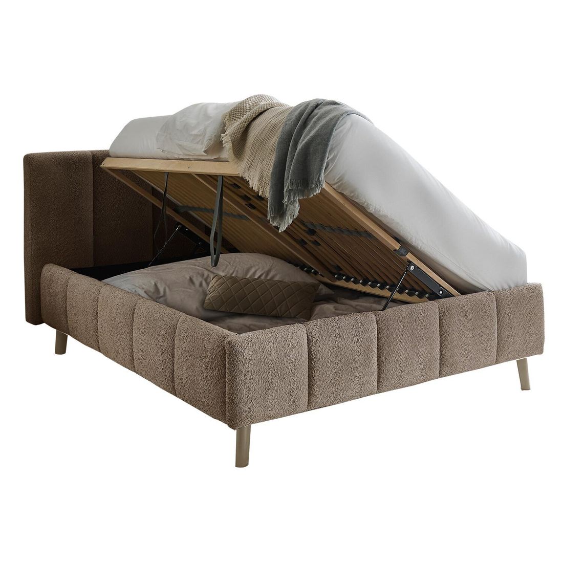 Polsterbett Malven Komfort Bouclé mit Bettkasten und Lattenrost