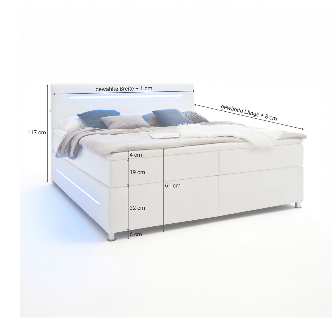 Boxspringbett Lexton Kunstleder mit Beleuchtung