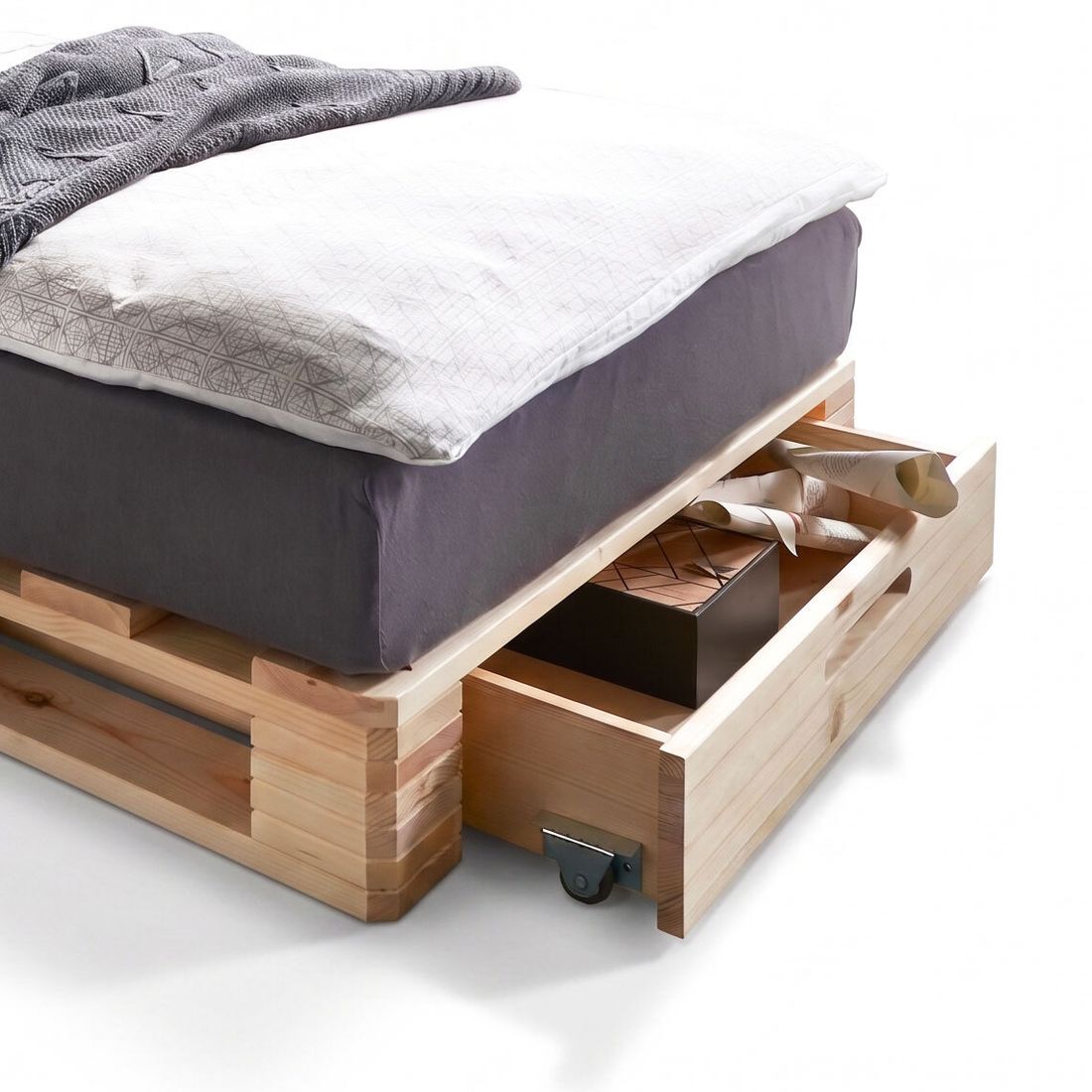 Palettenbett Ganta Kiefer Massivholz mit Schubkasten