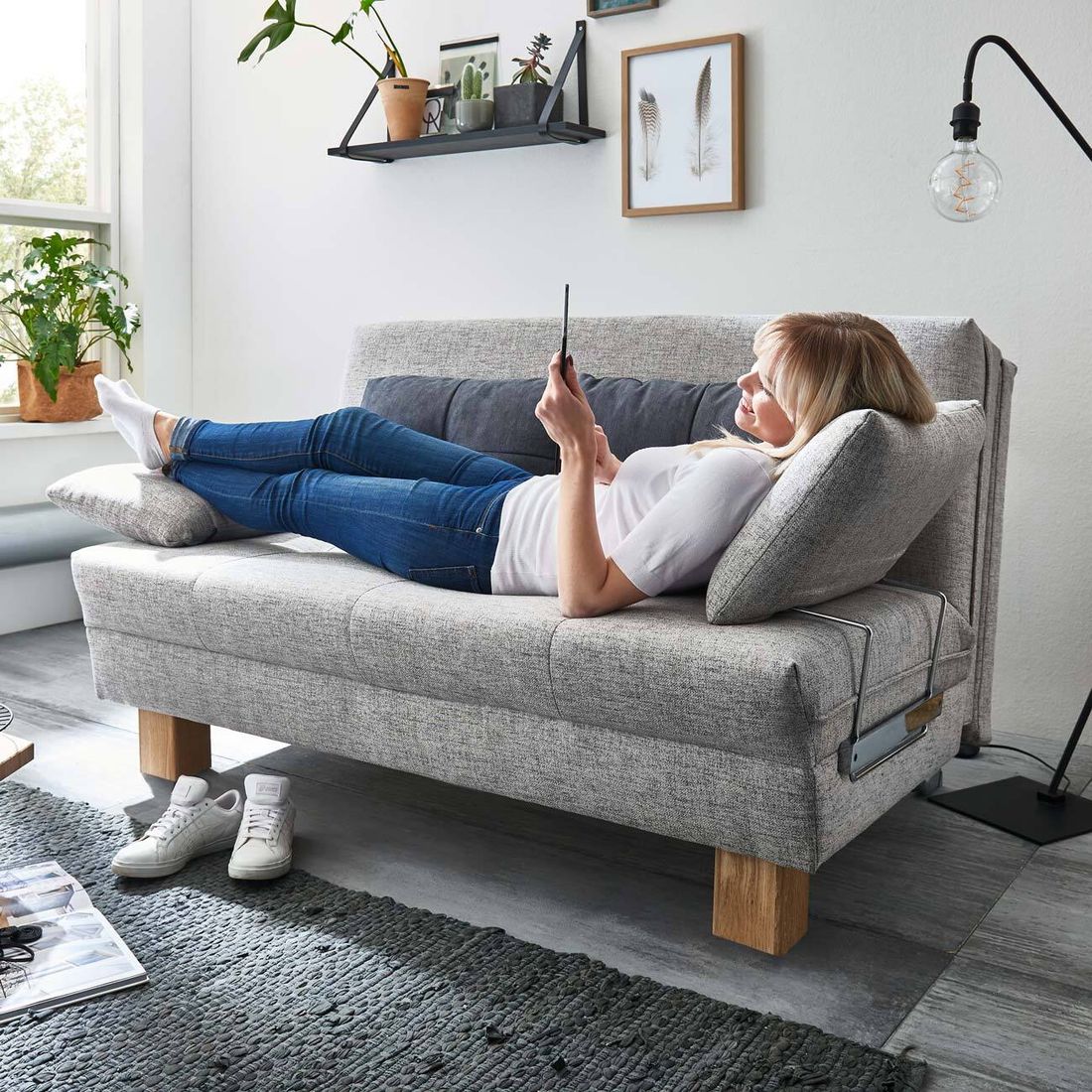 Schlafsofa Valda Webstoff mit Lattenrost