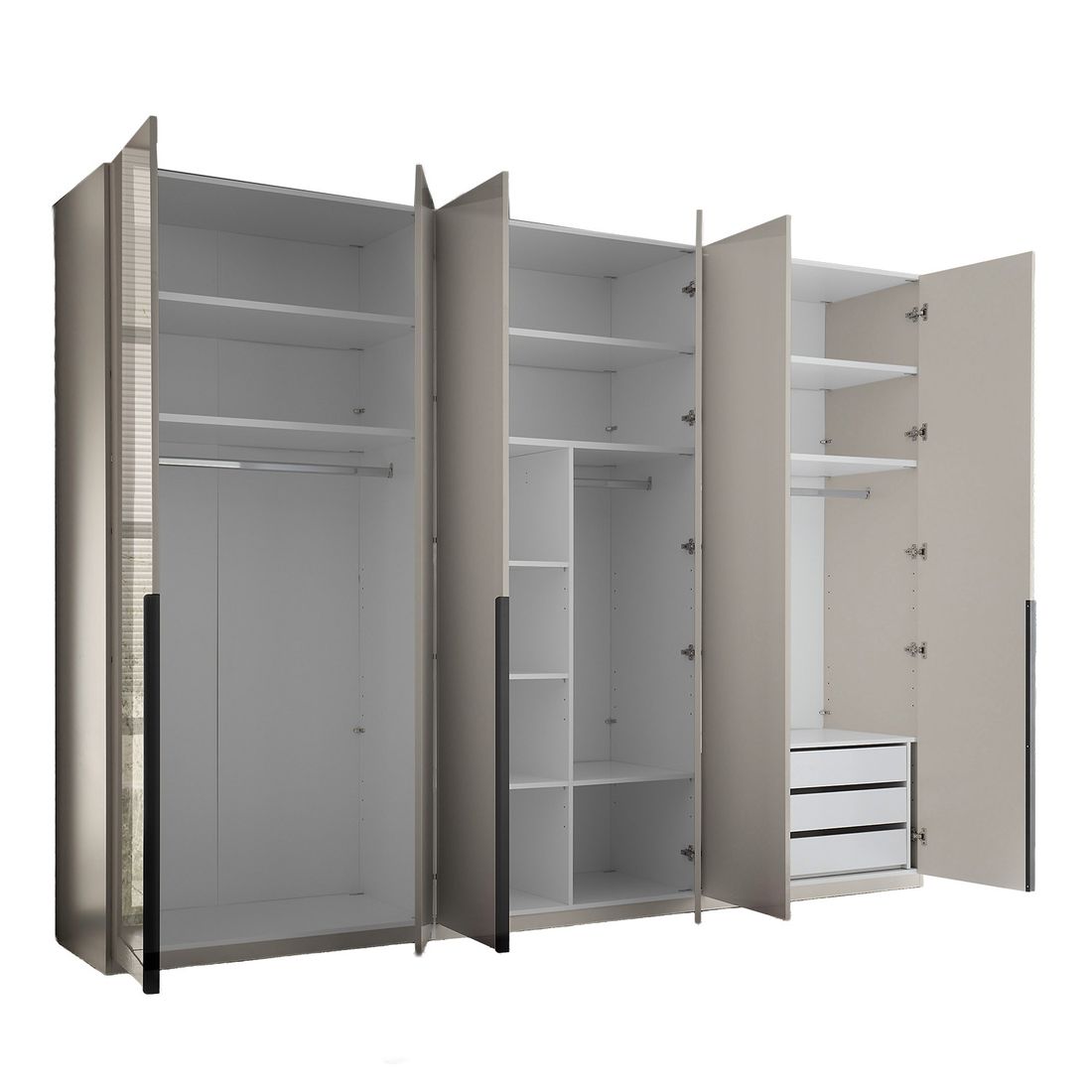 Drehtüren-Kleiderschrank Torvian 302x225cm mit Innenausstattung Kaschmir Hochglanz