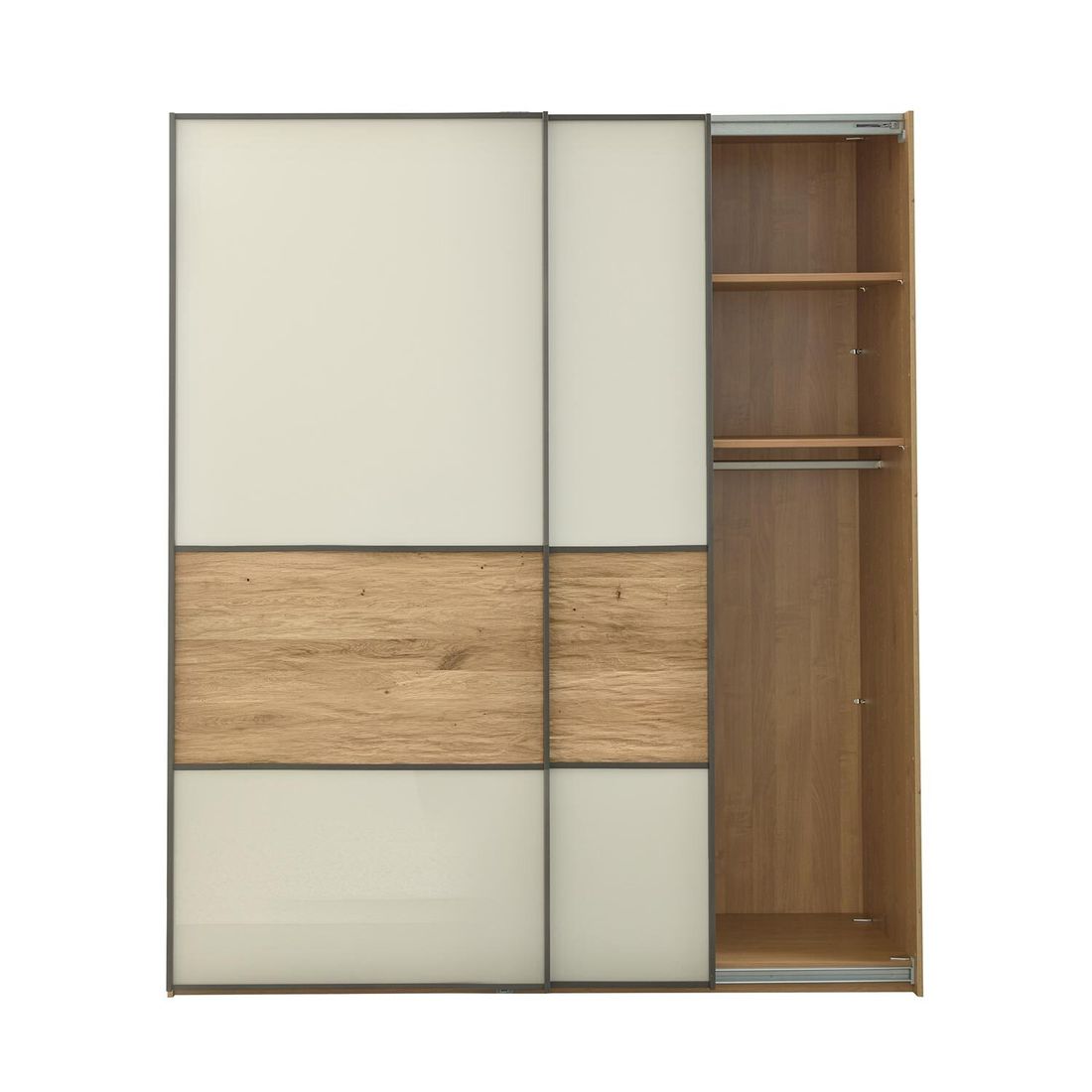 Interliving Schwebetüren-Kleiderschrank 1027 Eiche teilmassiv mit Glasfront