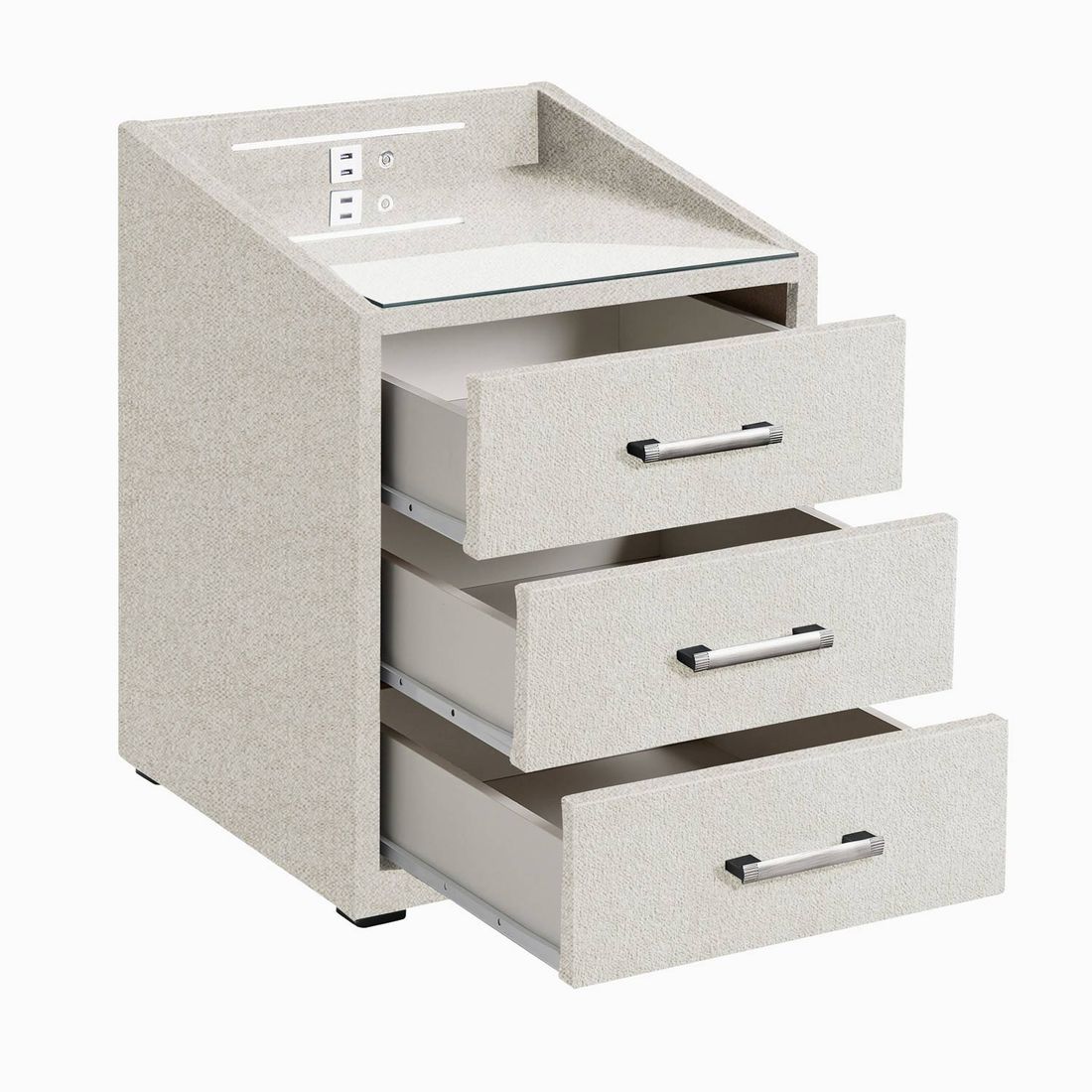 Polsternachttisch Randy Webstoff H 61cm mit LED-Beleuchtung und USB-Anschluss