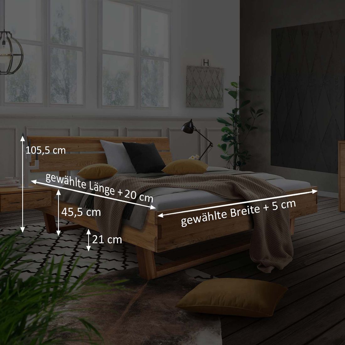 Bett Inula Komfort Wildeiche Massivholz