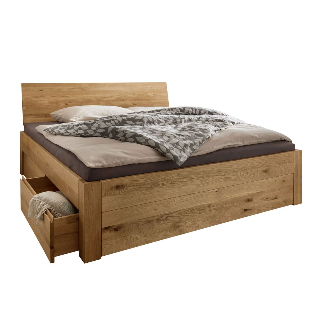 Bett Taric Komfort Wildeiche Massivholz mit Schubkasten