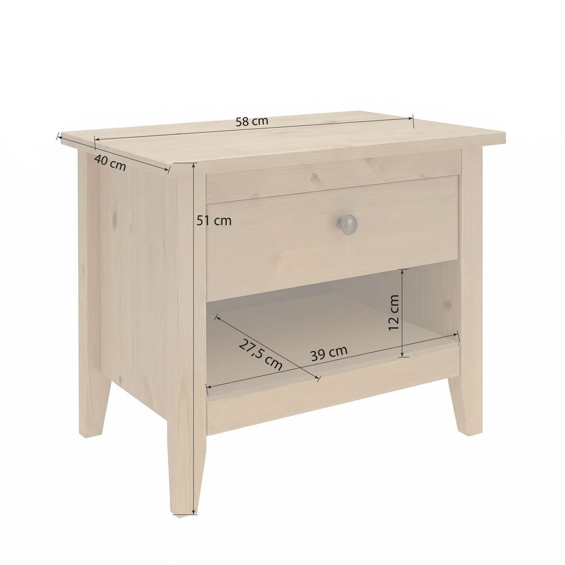 HOMELIV. Nachttisch Jerico Kiefer Massivholz H 51cm