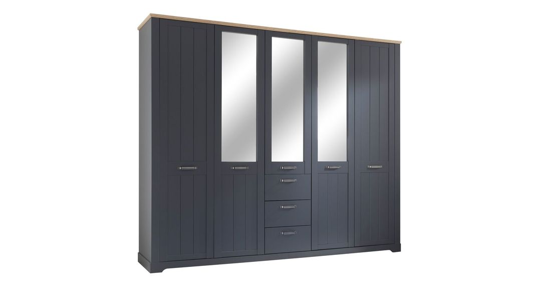 Drehtüren-Kleiderschrank Doriga mit Spiegel und Schubladen